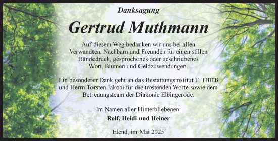 Traueranzeige von Gertrud Muthmann von Volksstimme Wernigerode