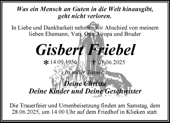 Traueranzeige von Gisbert Friebel von Trauerkombi Dessau