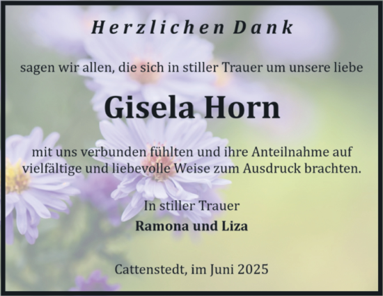 Traueranzeige von Gisela Horn von Volksstimme Wernigerode
