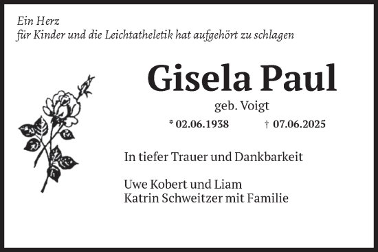 Traueranzeige von Gisela Paul von Volksstimme Oschersleben/Wanzleben