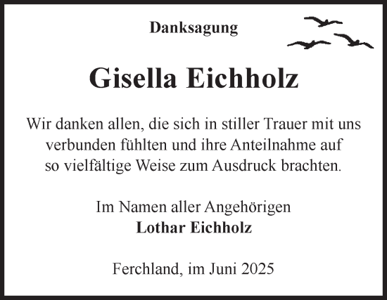 Traueranzeige von Gisella Eichholz von Volksstimme Burg/Genthin