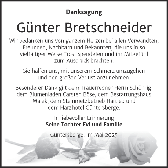 Traueranzeige von Günter Bretschneider von Trauerkombi Quedlinburg