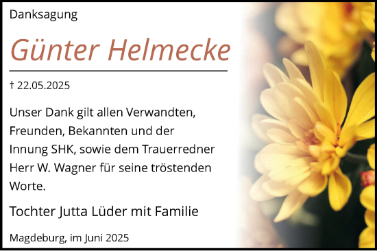 Traueranzeige von Günter Helmecke von Volksstimme Magdeburg