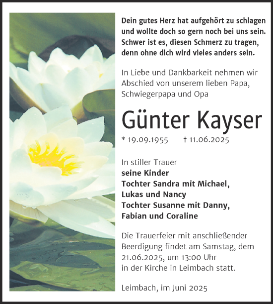 Traueranzeige von Günter Kayser von Mitteldeutsche Zeitung Merseburg/Querfurt