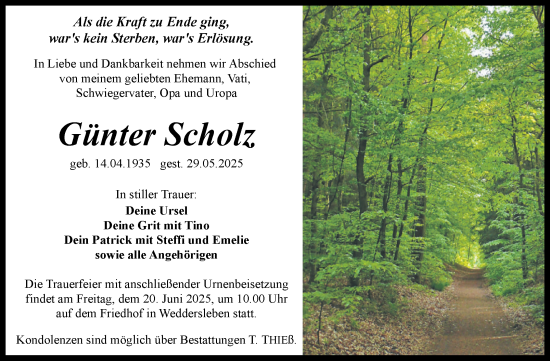 Traueranzeige von Günter Scholz von Trauerkombi Quedlinburg