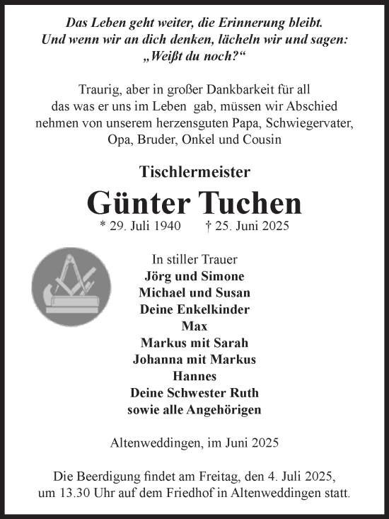 Traueranzeige von Günter Tuchen von Volksstimme Oschersleben/Wanzleben