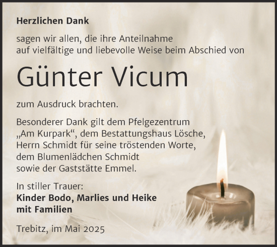 Traueranzeige von Günter Vicum von Trauerkombi Wittenberg