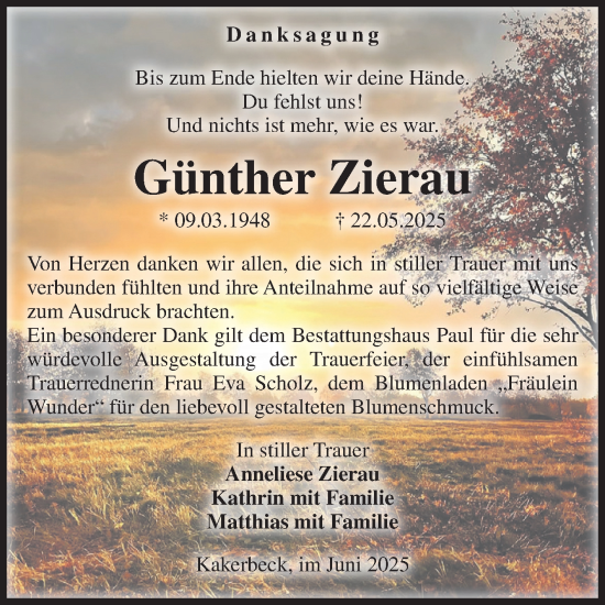 Traueranzeige von Günther Zierau von Volksstimme Altmark West
