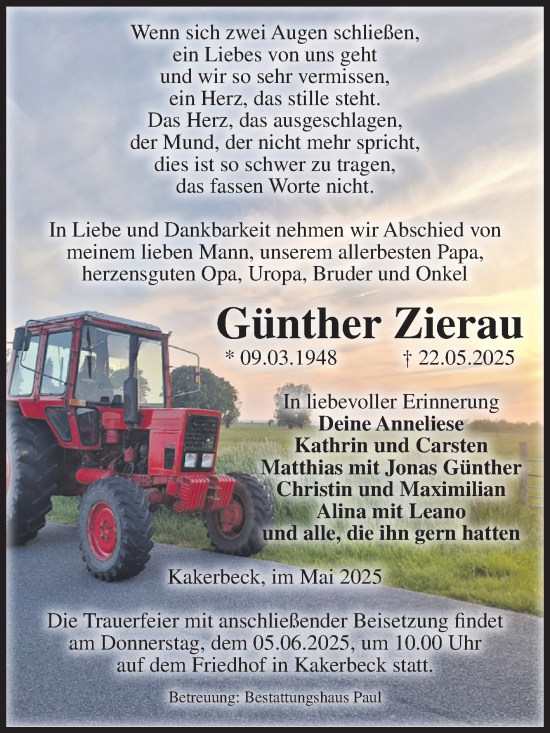 Traueranzeige von Günther Zierau von Volksstimme Altmark West