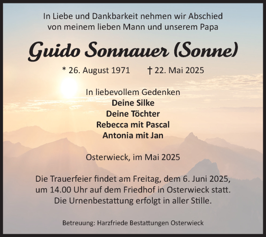 Traueranzeige von Guido Sonnauer von Volksstimme Halberstadt