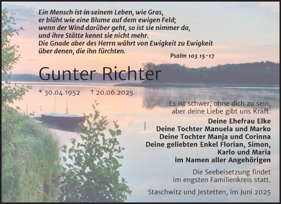 Traueranzeige von Gunter Richter von Trauerkombi Zeitz