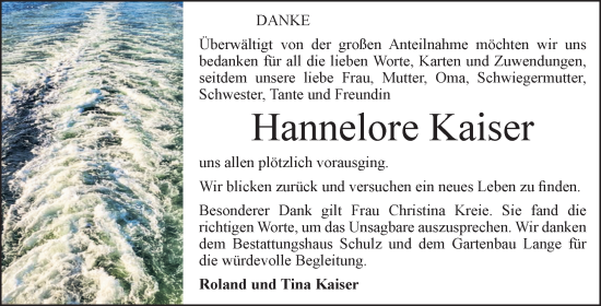 Traueranzeige von Hannelore Kaiser von Volksstimme Altmark Ost