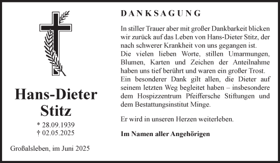 Traueranzeige von Hans-Dieter Stitz von Volksstimme Oschersleben/Wanzleben