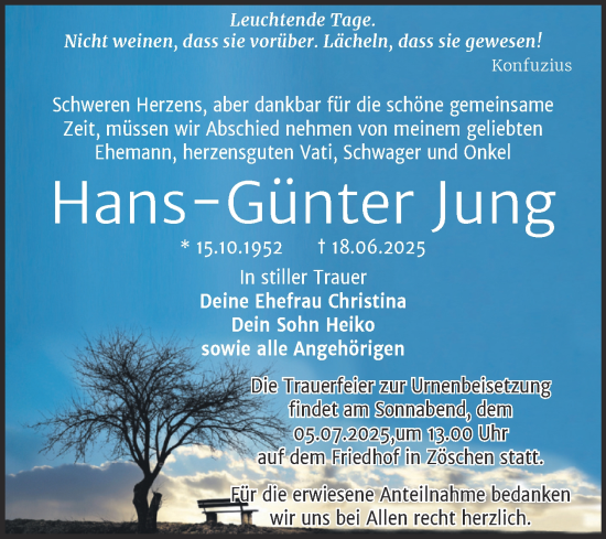 Traueranzeige von Hans-Günter Jung von Trauerkombi Merseburg