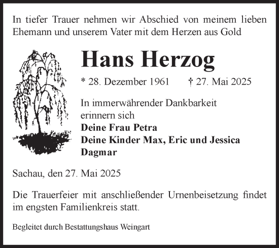 Traueranzeige von Hans Herzog von Volksstimme Altmark West