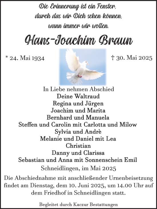 Traueranzeige von Hans-Joachim Braun von Volksstimme Staßfurt