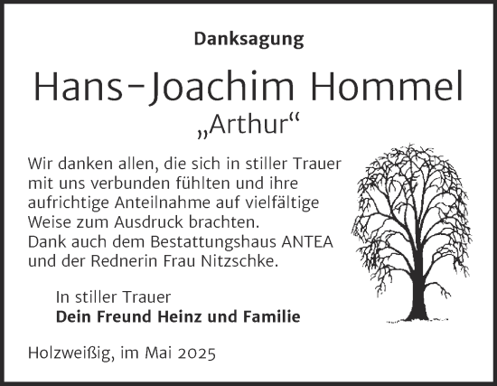 Traueranzeige von Hans-Joachim Hommel von Trauerkombi Bitterfeld