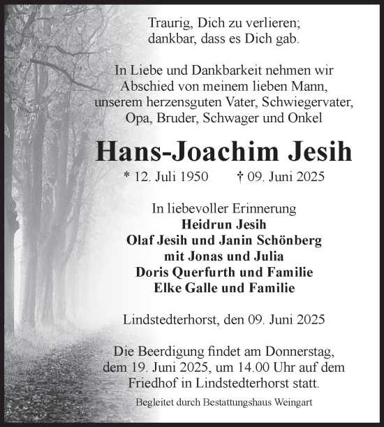 Traueranzeige von Hans-Joachim Jesih von Volksstimme Altmark West