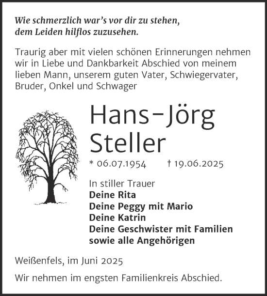 Traueranzeige von Hans-Jörg Steller von Trauerkombi Weißenfels