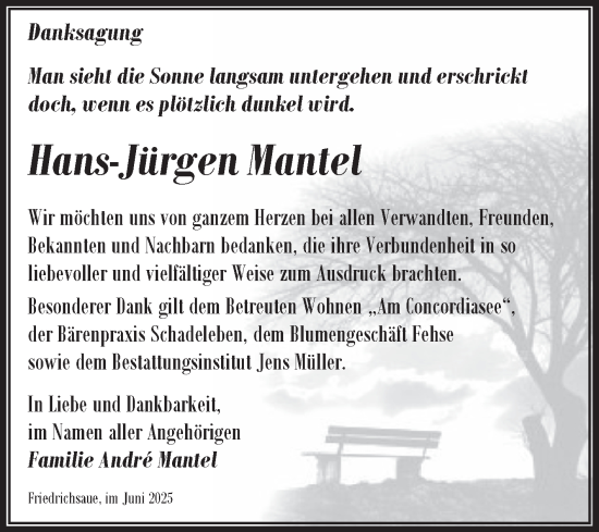 Traueranzeige von Hans-Jürgen Mantel von Trauerkombi Aschersleben