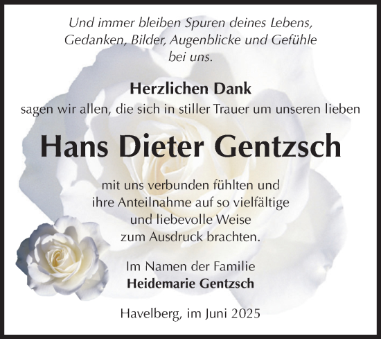 Traueranzeige von Hans Dieter Gentzsch von Volksstimme Altmark Ost
