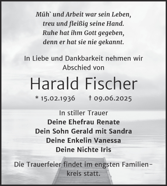 Traueranzeige von Harald Fischer von Trauerkombi Bitterfeld