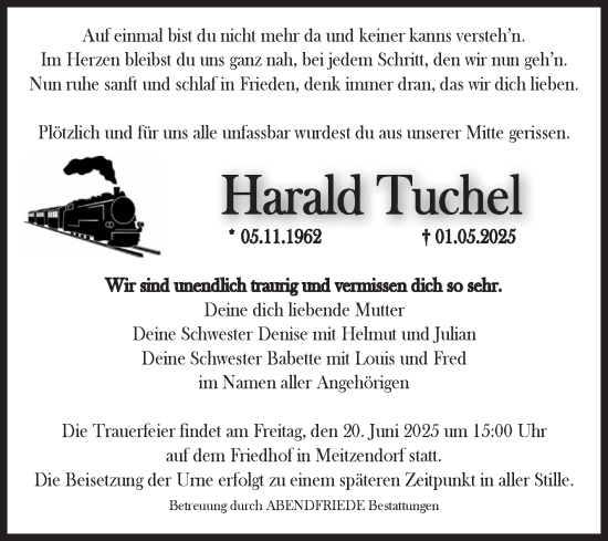 Traueranzeige von Harald Tuchel von Volksstimme Haldensleben/Wolmirstedt