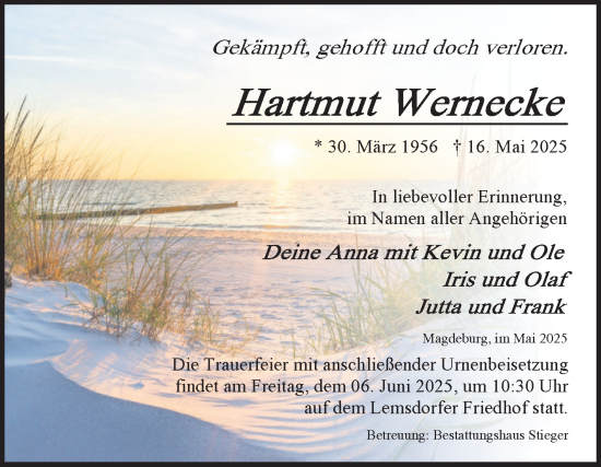 Traueranzeige von Hartmut Wernecke von Volksstimme Magdeburg