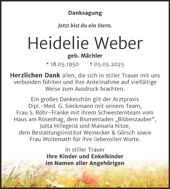 Traueranzeige von Heidelie Weber von Trauerkombi Bernburg