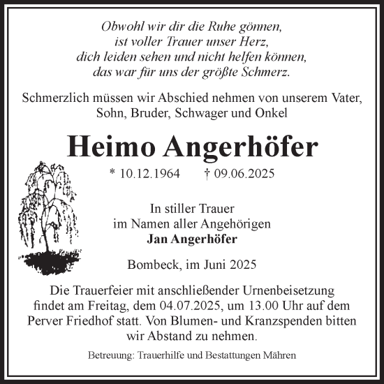Traueranzeige von Heimo Angerhöfer von Volksstimme Altmark West
