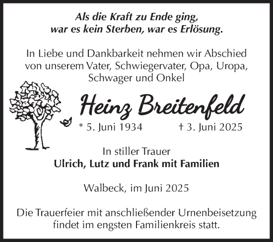 Traueranzeige von Heinz Breitenfeld von Volksstimme Haldensleben/Wolmirstedt