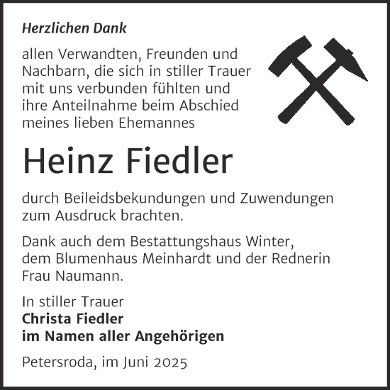 Traueranzeige von Heinz Fiedler von Trauerkombi Bitterfeld