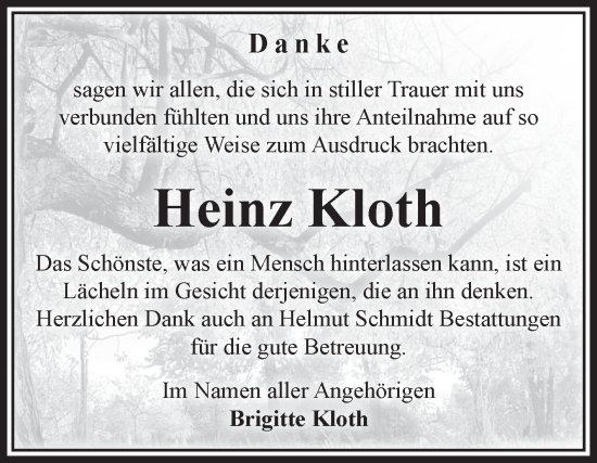 Traueranzeige von Heinz Kloth von Volksstimme Magdeburg