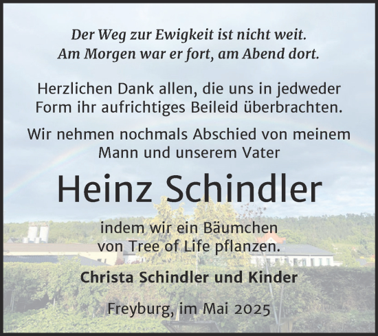 Traueranzeige von Heinz Schindler von Super Sonntag Naumburg/Nebra