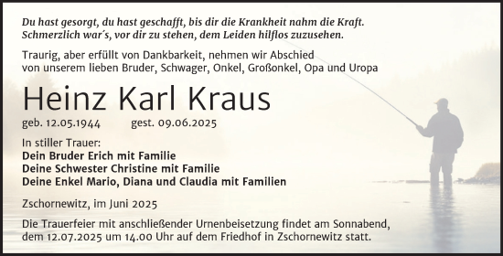Traueranzeige von Heinz Karl Kraus von Trauerkombi Wittenberg