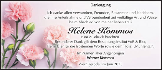 Traueranzeige von Helene Kommos von Volksstimme Wernigerode