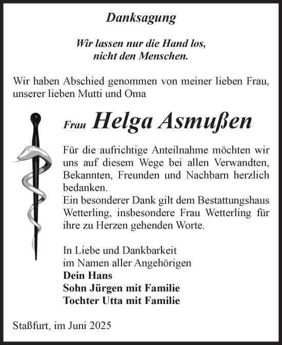Traueranzeige von Helga Asmußen 