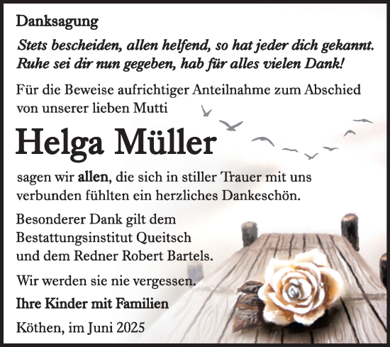 Traueranzeige von Helga Müller von Trauerkombi Köthen