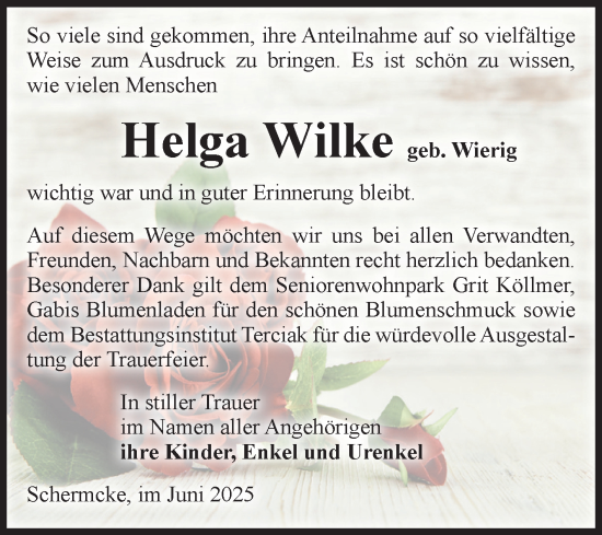Traueranzeige von Helga Wilke von Volksstimme Oschersleben/Wanzleben
