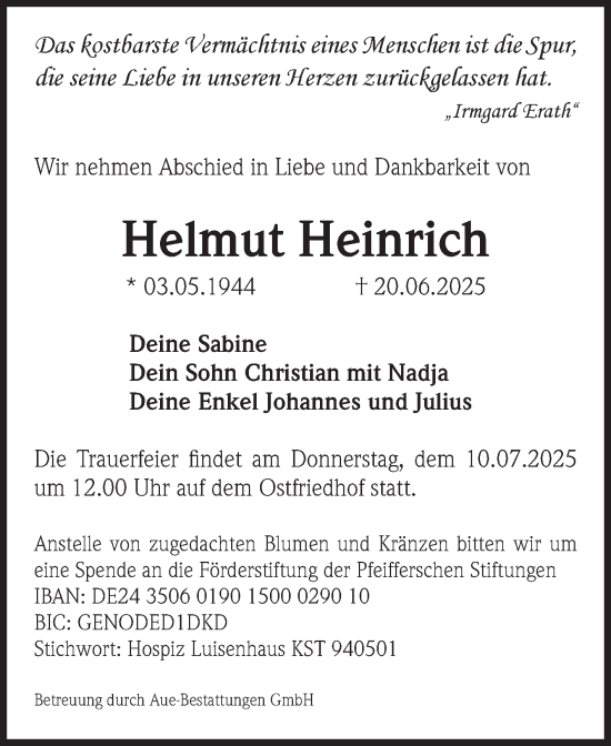 Traueranzeige von Helmut Heinrich von Volksstimme Magdeburg