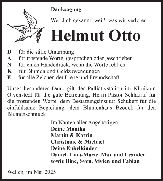 Traueranzeige von Helmut Otto von Volksstimme Haldensleben/Wolmirstedt