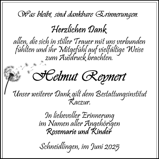 Traueranzeige von Helmut Reynert 