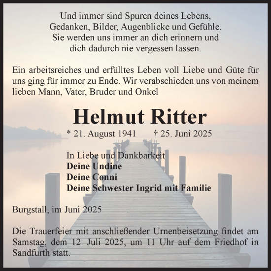 Traueranzeige von Helmut Ritter von Volksstimme Altmark Ost