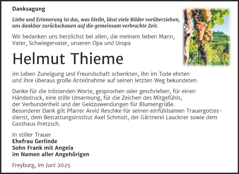  Traueranzeige für Helmut Thieme vom 21.06.2025 aus Super Sonntag Naumburg/Nebra