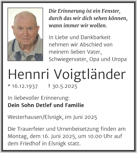Traueranzeige von Henri Voigtländer von Trauerkombi Köthen
