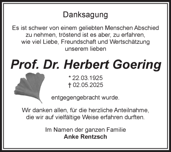 Traueranzeige von Herbert Goering von Volksstimme Magdeburg