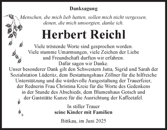 Traueranzeige von Herbert Reichl von Volksstimme Altmark Ost