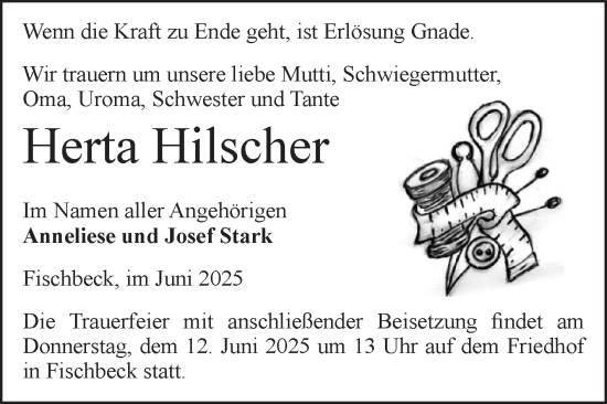 Traueranzeige von Herta Hilscher von Volksstimme Altmark Ost