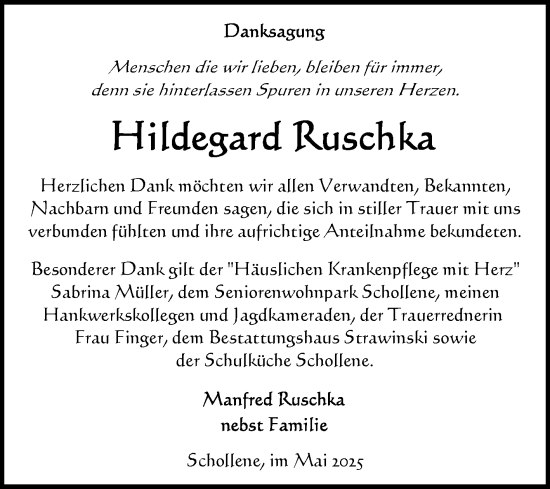 Traueranzeige von Hildegard Ruschka von Volksstimme Altmark Ost
