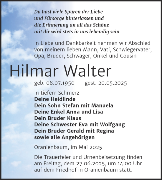 Traueranzeige von Hilmar Walter von Trauerkombi Wittenberg